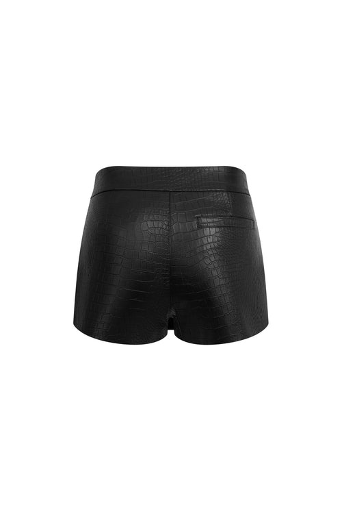 Black Crocodile - print Pleated Leather Shorts - ANN ANDELMAN