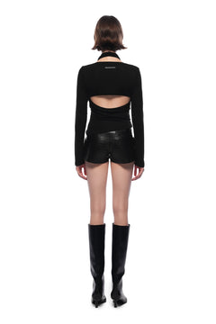 Black Crocodile - print Pleated Leather Shorts - ANN ANDELMAN