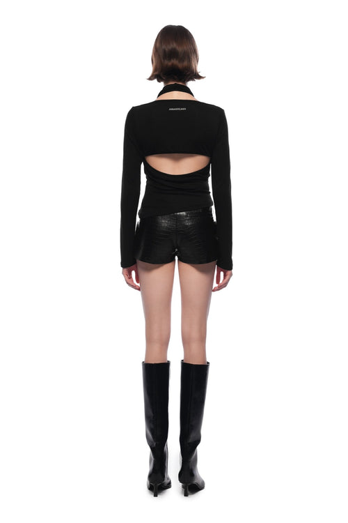 Black Crocodile - print Pleated Leather Shorts - ANN ANDELMAN
