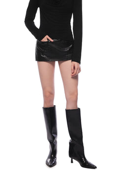 Black Crocodile - print Pleated Leather Shorts - ANN ANDELMAN