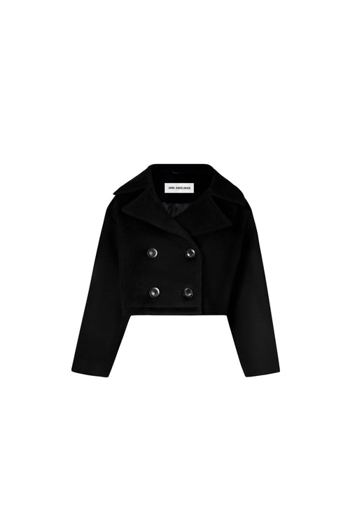 Black Cropped Double - breasted Woolen Coat - ANN ANDELMAN