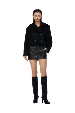 Black Cropped Double - breasted Woolen Coat - ANN ANDELMAN