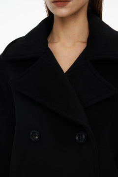 Black Cropped Double - breasted Woolen Coat - ANN ANDELMAN