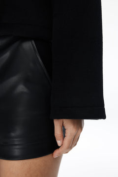 Black Cropped Double - breasted Woolen Coat - ANN ANDELMAN