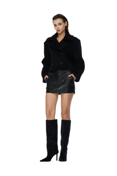 Black Cropped Double - breasted Woolen Coat - ANN ANDELMAN