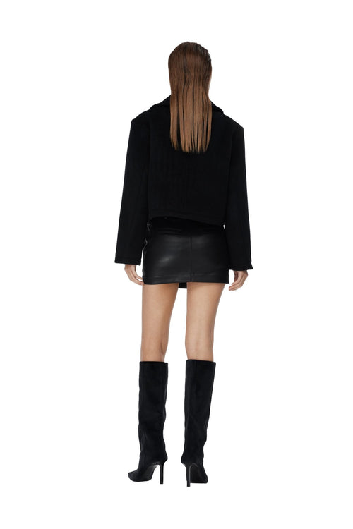 Black Cropped Double - breasted Woolen Coat - ANN ANDELMAN