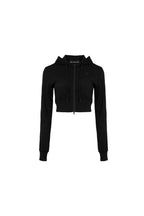 Black Cropped Long - sleeve Zipper Hoodie - ANN ANDELMAN