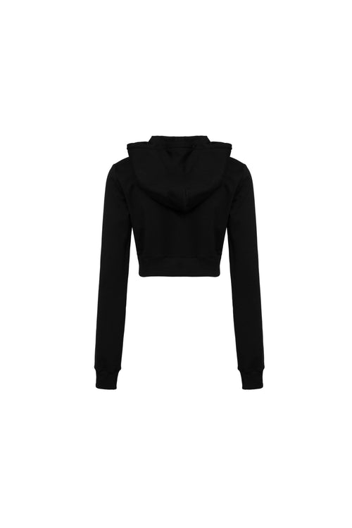 Black Cropped Long - sleeve Zipper Hoodie - ANN ANDELMAN