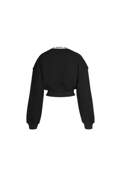 Black Cropped Sweatshirt with a Round Neck - ANN ANDELMAN