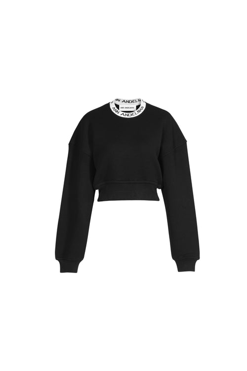 Black Cropped Sweatshirt with a Round Neck - ANN ANDELMAN