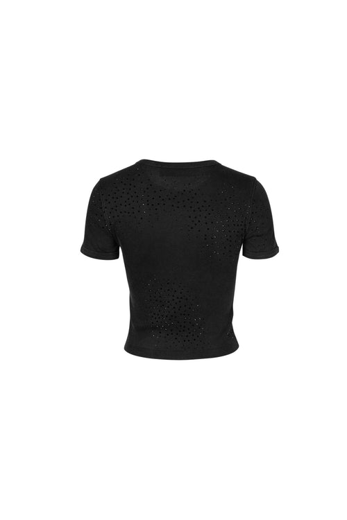 Black Crystal - embellished Short Sleeve T - shirt - ANN ANDELMAN