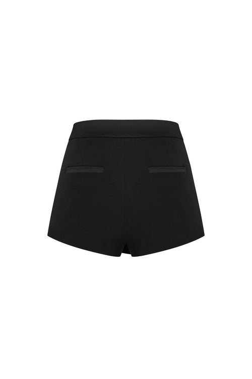 Black Deconstructed Satin Skorts - ANN ANDELMAN