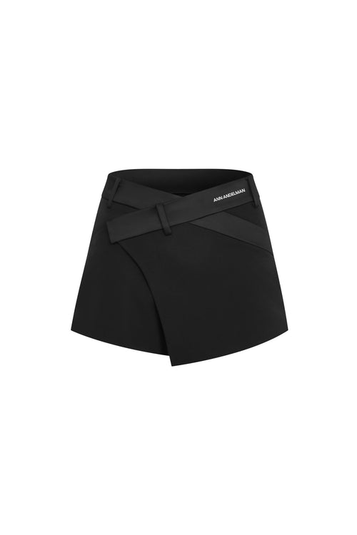 Black Deconstructed Satin Skorts - ANN ANDELMAN