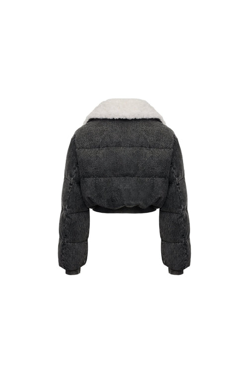 Black Denim Short Down Jacket - ANN ANDELMAN