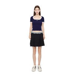 Black Denim Waist Pleated Skirt - ANN ANDELMAN