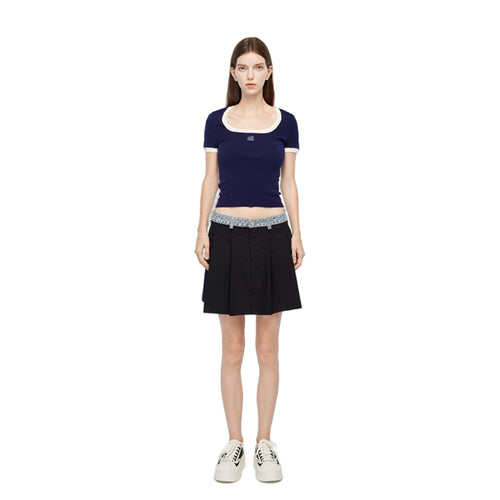 Black Denim Waist Pleated Skirt - ANN ANDELMAN