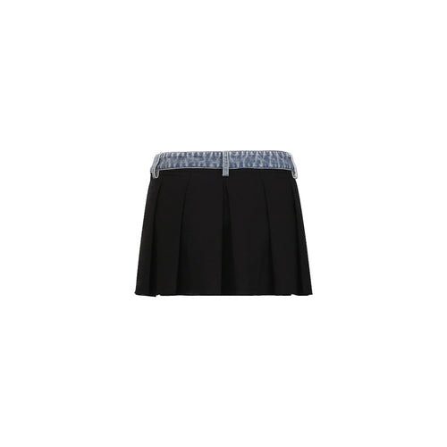 Black Denim Waist Pleated Skirt - ANN ANDELMAN