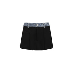 Black Denim Waist Pleated Skirt - ANN ANDELMAN