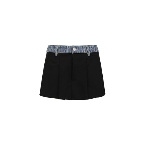 Black Denim Waist Pleated Skirt - ANN ANDELMAN