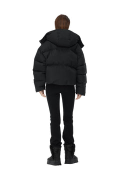 Black Detachable Hood Down Jacket - ANN ANDELMAN