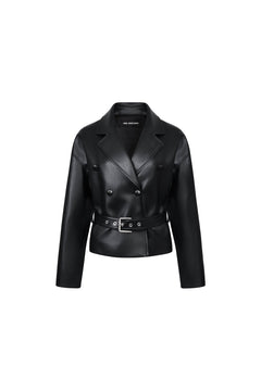 Black Double - breasted Belted Jacket - ANN ANDELMAN