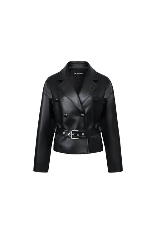 Black Double - breasted Belted Jacket - ANN ANDELMAN