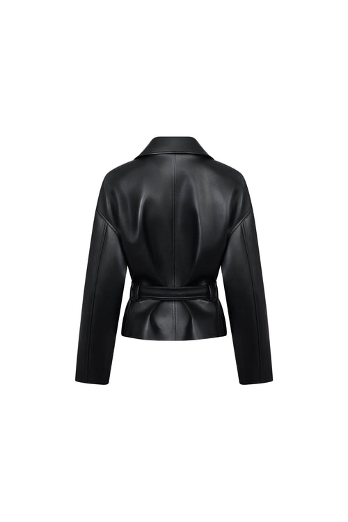 Black Double - breasted Belted Jacket - ANN ANDELMAN