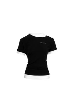 Black Double - collar Slim - fit Short - sleeve Base Shirt - ANN ANDELMAN