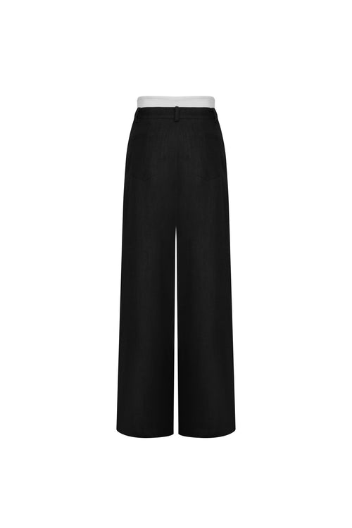 Black Double - waisted Slim Casual Trousers - ANN ANDELMAN