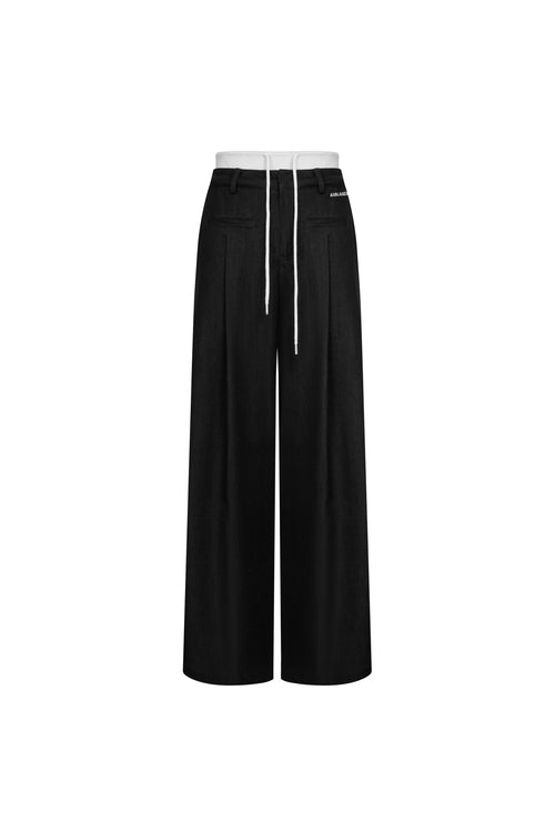Black Double - waisted Slim Casual Trousers - ANN ANDELMAN