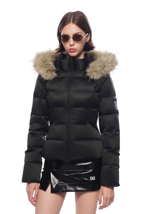 Black Down Jacket With Detachable Fur Collar - ANN ANDELMAN
