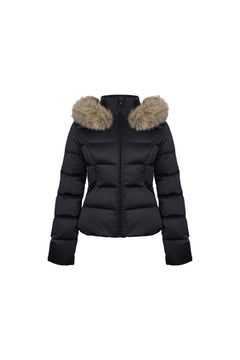 Black Down Jacket With Detachable Fur Collar - ANN ANDELMAN