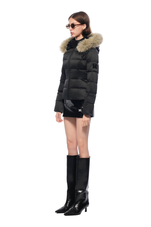 Black Down Jacket With Detachable Fur Collar - ANN ANDELMAN