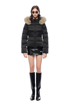 Black Down Jacket With Detachable Fur Collar - ANN ANDELMAN