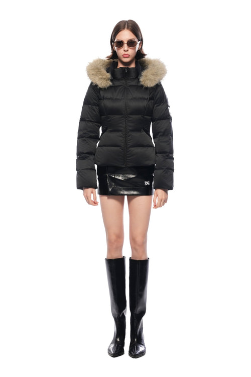 Black Down Jacket With Detachable Fur Collar - ANN ANDELMAN