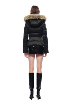 Black Down Jacket With Detachable Fur Collar - ANN ANDELMAN