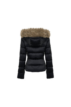 Black Down Jacket With Detachable Fur Collar - ANN ANDELMAN