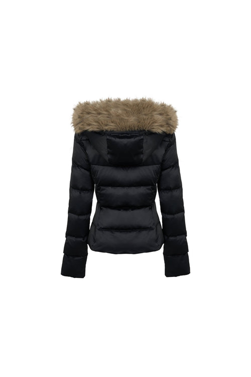 Black Down Jacket With Detachable Fur Collar - ANN ANDELMAN