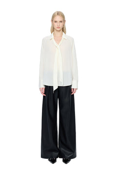 Black Faux Belt Straight-leg Leather Pants - ANN ANDELMAN
