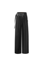 Black Faux Belt Straight-leg Leather Pants - ANN ANDELMAN