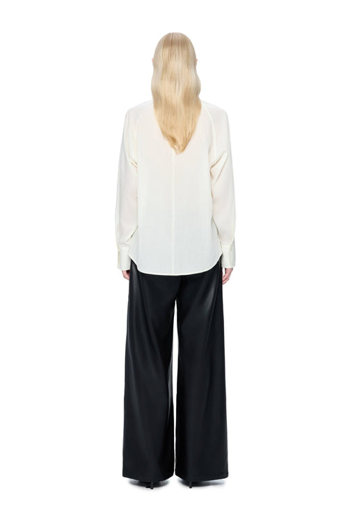 Black Faux Belt Straight-leg Leather Pants - ANN ANDELMAN