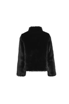 Black Faux Fur Coat with a Notched Collar - ANN ANDELMAN