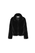 Black Faux Fur Coat with a Notched Collar - ANN ANDELMAN