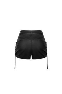 Black Faux Leather Ruched Shorts - ANN ANDELMAN