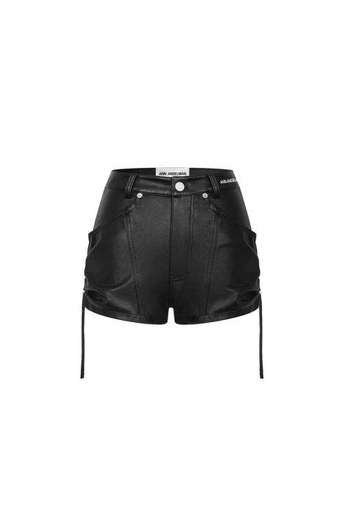 Black Faux Leather Ruched Shorts - ANN ANDELMAN