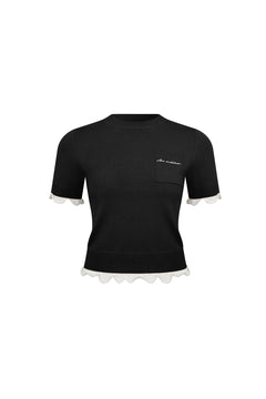 Black Faux Two - piece Knit Short - sleeved top - ANN ANDELMAN