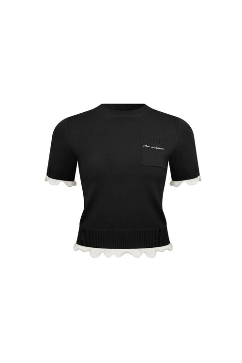 Black Faux Two - piece Knit Short - sleeved top - ANN ANDELMAN