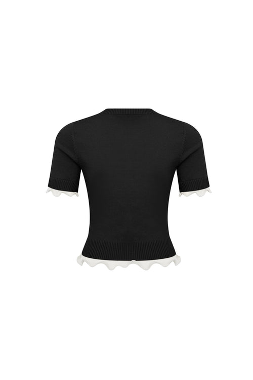Black Faux Two - piece Knit Short - sleeved top - ANN ANDELMAN