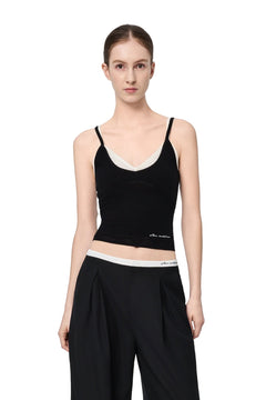 Black Faux Two-piece Knitted Camisole - ANN ANDELMAN