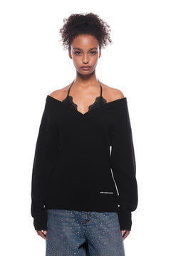 Black Faux Two - piece Rhinestone Knit Cardigan - ANN ANDELMAN